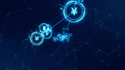 Global Digital Currency Network Animation with Bitcoin and Fiat Symbols