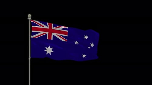 Realistic Waving Australian Flag on Flagpole