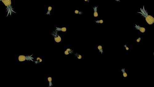 Animation of falling 3D pineapples on a black background