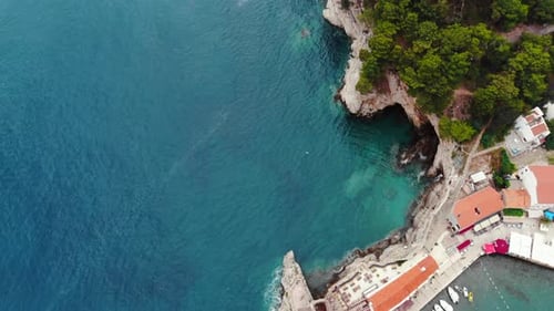 Aerial View of Old Town on Adriatic Coast, Montenegro, Petrovac