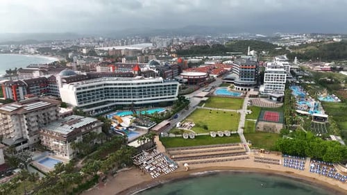 Infrastructure of hotels aerıal vıew Turkey Alanya 4K