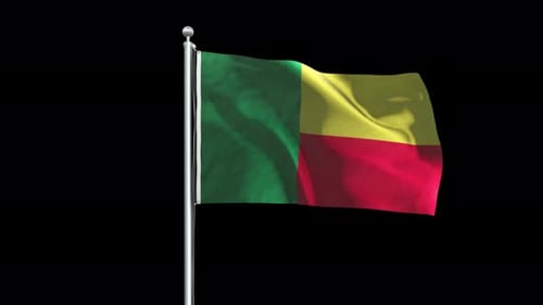 Realistic Waving Flag of Benin on Flagpole