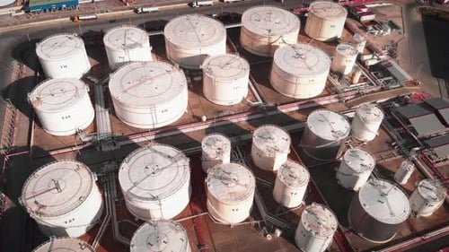 Chemical industry storage tanks at refinery plant.