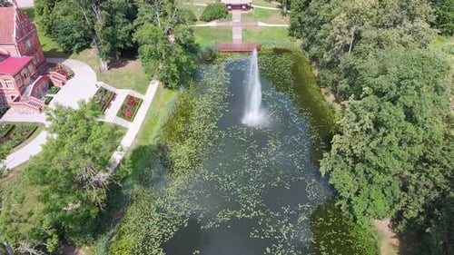Jaunmoku Brick Medieval Castle Near Tukums, Latvia Aerial Dron 4k Shot Jaunmokas Manor Park