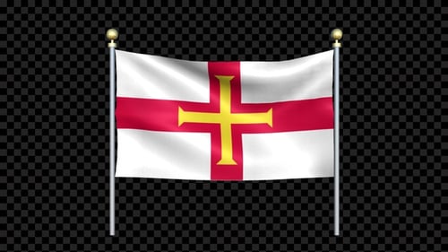 Guernsey National Flag Waving on Flagpole Animation