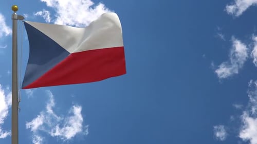 Realistic Czech Flag Waving in Blue Cloudy Sky