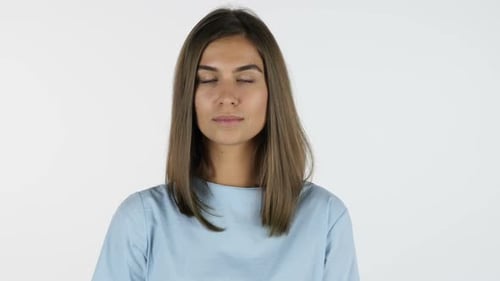 Portrait of Beautiful Girl, White Background in Studio