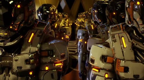 Futuristic Armored Soldiers Marching Animation
