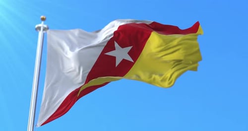 Realistic Waving White Red Yellow Flag with Star Animation