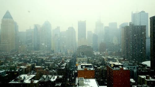 Heavy Snow Fall in the City in December Christmas Time