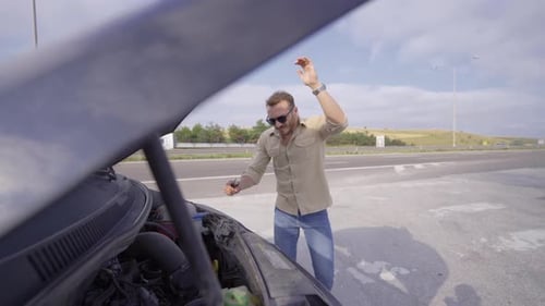 Car breakdown on the highway. Car repair.