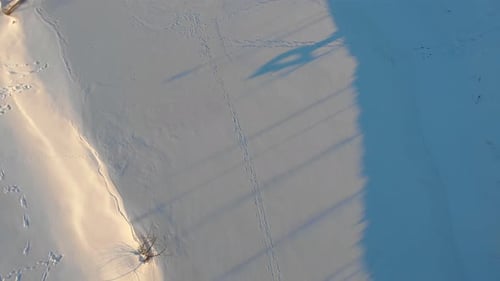 Winter Landscape Aerial with Snow and Shadows