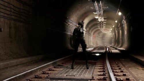Postapocalyptic Woman in Subway Tonnel