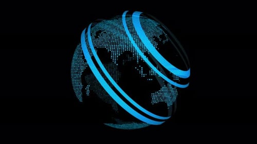 Digital Earth Globe with Animated Connecting Data Rings