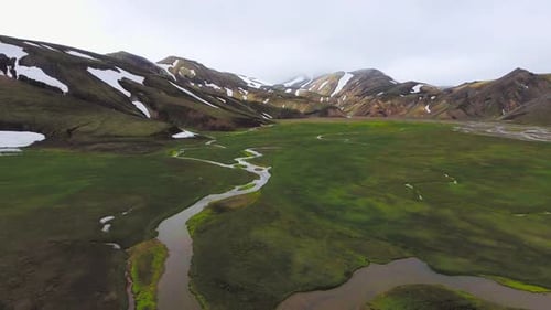 Drone Aerial Footage of Landmannalaugar Landscape in Iceland Highlands