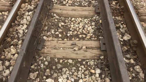 Corroded railroad walk with lot of details slow motion 1920X1080 HD footage - POV scene of rails co