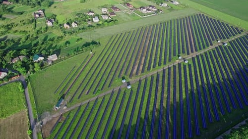 Aerial View of Solar Panel Array in Countryside