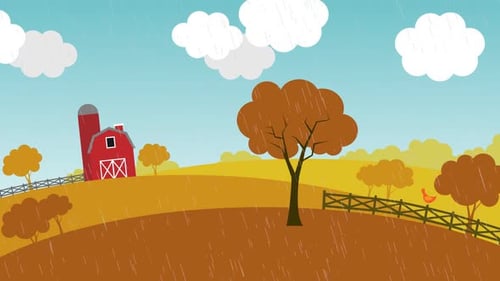 Loopable animation presents the change of seasons on the farm. Rural landscape.