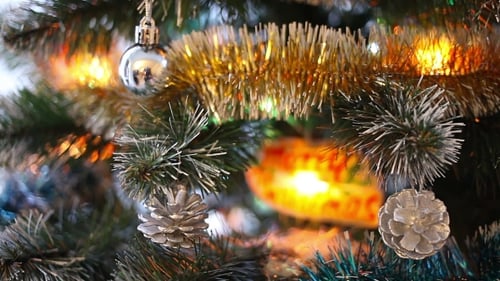 Close Up of Decorated Christmas Tree with Lights