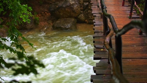 Pont en bois suspendu au-dessus de la rivière Rough