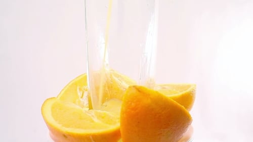 Fresh Orange Juice Poured into Glass, Close Up