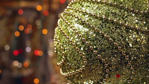 Sparkling Christmas Ornament Close Up with Blurred Background