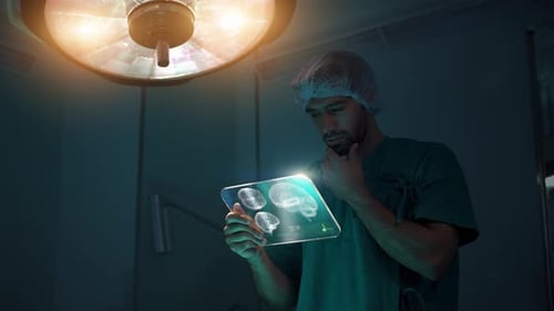 Arzt analysiert Pathologie und diagnostischen Scan biomedizinischer Neuronen