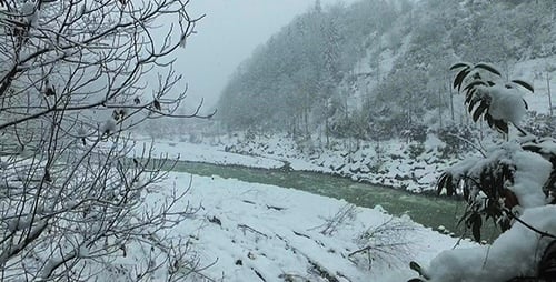 Snowy River in Mountainous Winter Landscape