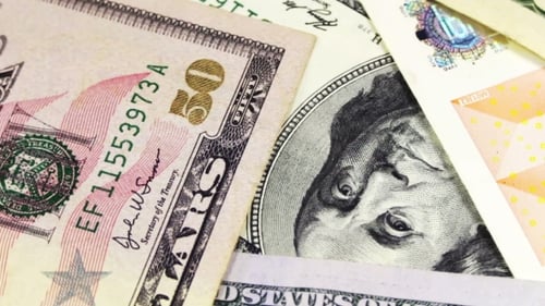 Dollars And Euro Banknotes Rotate