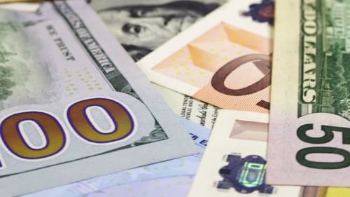 Dollars And Euro Banknotes Rotate