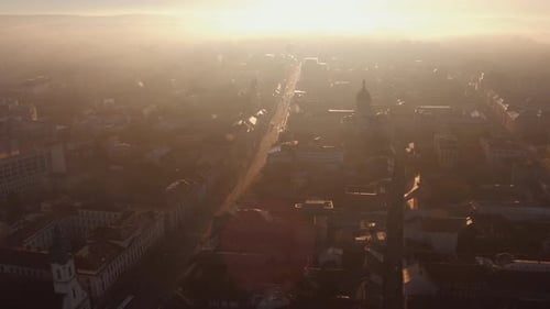 Aerial view of Cluj-Napoca city at sunrise