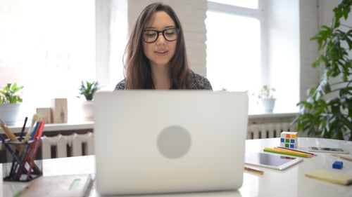 Opening, Using, Closing Laptop in Office, Female Designer