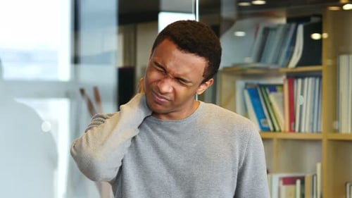 Neck Pain, Tired Afro-American Man, Portrait