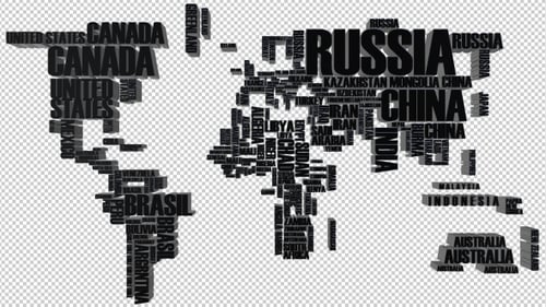 3D Animated Typographic World Map of Countries