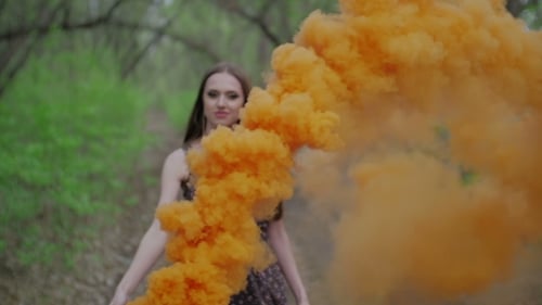 Happy Young Woman Having Fun Outdoor In Summer Forest