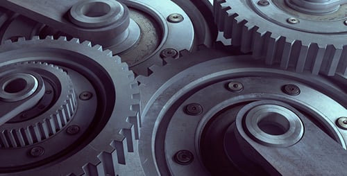 Seamless Loop of Rotating Metallic Industrial Gears Animation