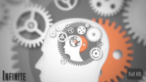 Animated Human Head Silhouette with Spinning Gears Thinking Process