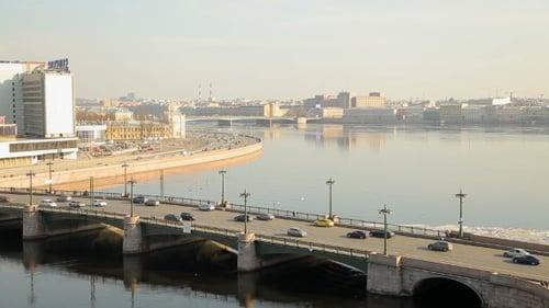 Road Bridge Across The River In St. Petersburg, Russia