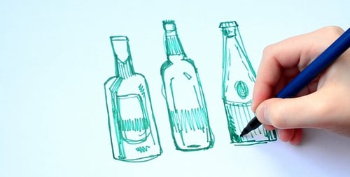 Hand Drawing Line Art Style Bottle and Glass