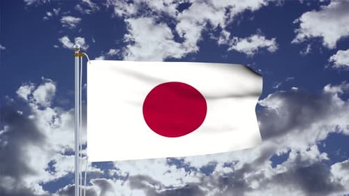 Japanese National Flag Waving in Realistic Animation