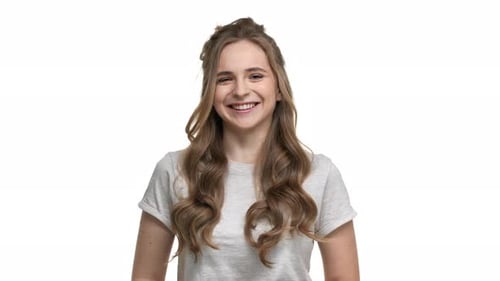 Smiling Young Adult Woman Portrait on White Background