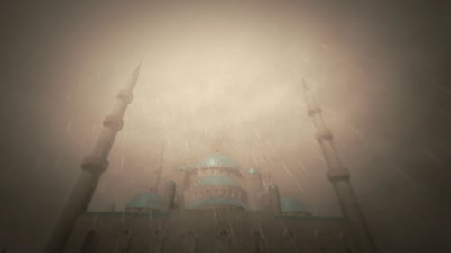 3d Rain And Mosque Scene