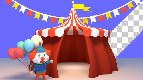 3D Cartoon Clown And Circus Tent
