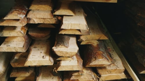 Stacked Lumber in Woodworking Factory