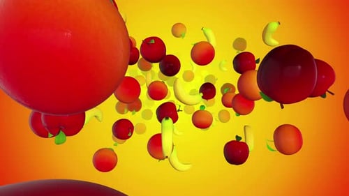 Colorful 3D Fruits Floating Loop Background Animation