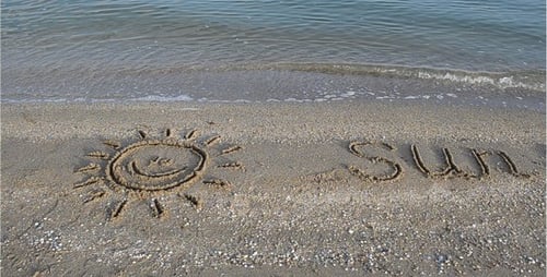 Beach with Waves and Sun Drawing