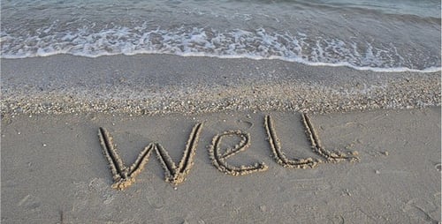 Gentle Waves on Beach with Word 'Well' in Sand