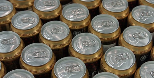 Close Up of Tightly Packed Beer Cans