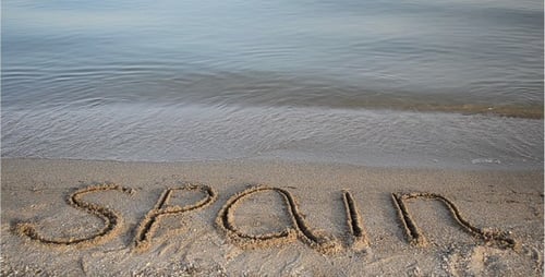 Spain Written in Sand on Gentle Beach