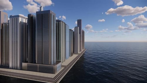 3d render of abstract bright city with skyscrapers. Simple forms of buildings in daylight